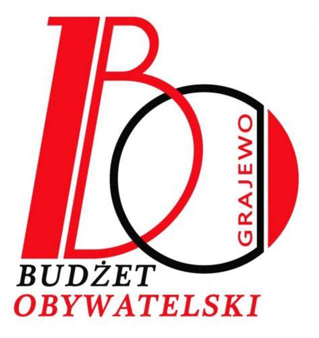 logo budżetu obywatelskiego miasta Grajewo.jpg (duże litery BO w kolorze czerwonym) oraz znajdujący się tekst Grajewo Budżet Obywatelski